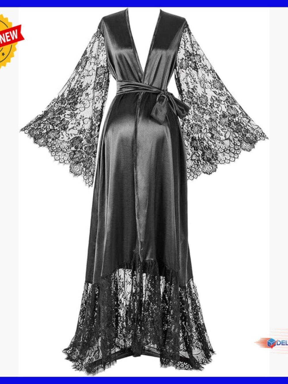 Satin Lace Kimono Robe for Wedding Maternity Photoshoot Long Sleeve